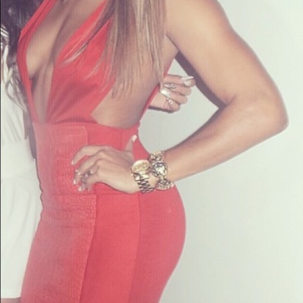 Short Red Dress With Python Panel Down The Front - image 3